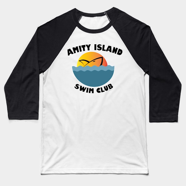 JAWS Movie Amity Island Swim Club Baseball T-Shirt by Naumovski